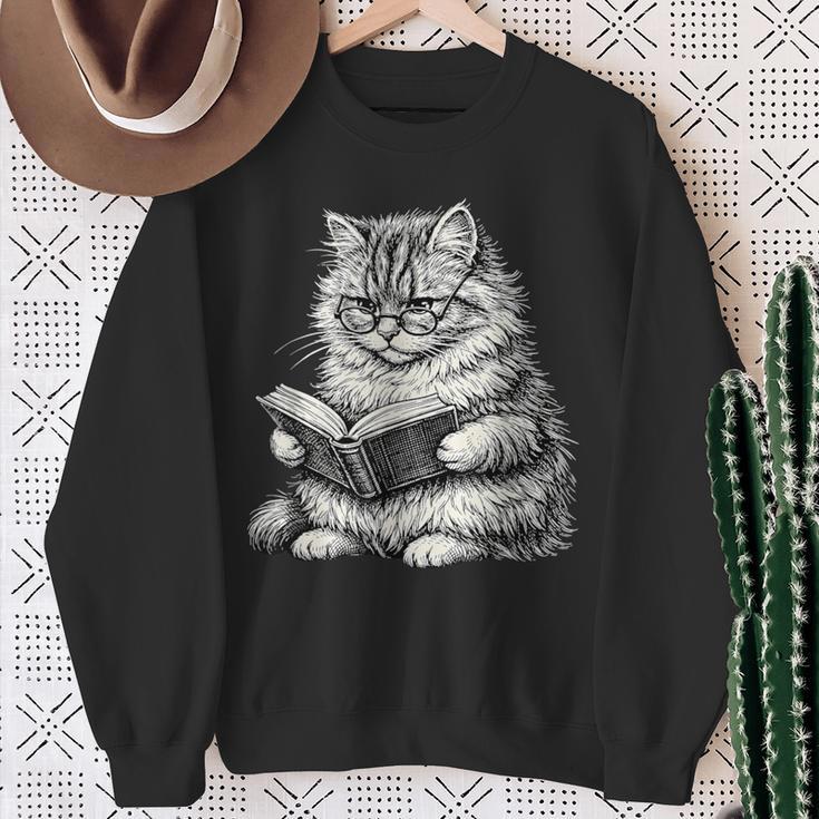 Cute Cat Reading Book Adorable Cats Books Lover Sweatshirt Gifts for Old Women