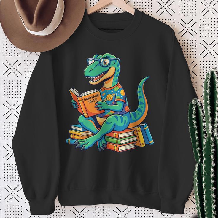 Cute Dinosaur TalesRex Reading Books Lover Sweatshirt Gifts for Old Women