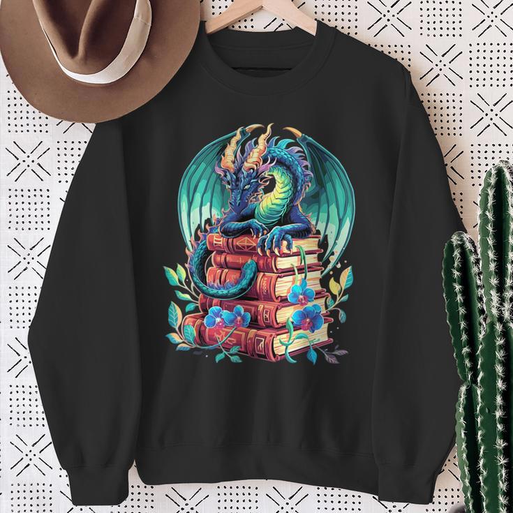 Cute Dragon Books Flower Bookworm Book Lover Sweatshirt Gifts for Old Women