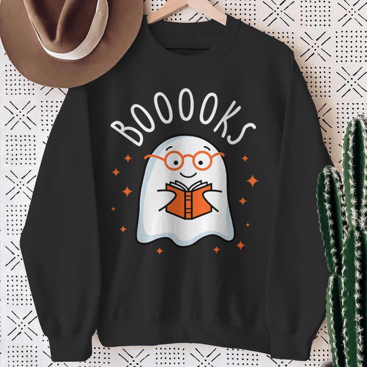 Cute Ghost Reading Book Booooks Teacher Halloween School Kid Sweatshirt Gifts for Old Women