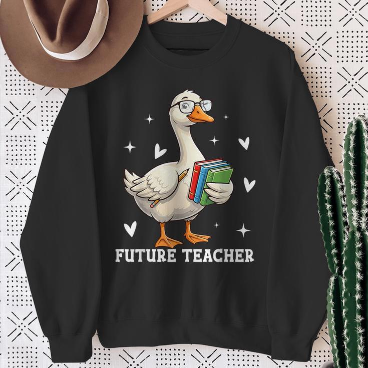 Cute Goose I Love Future Teacher Reading Books Sweatshirt Gifts for Old Women