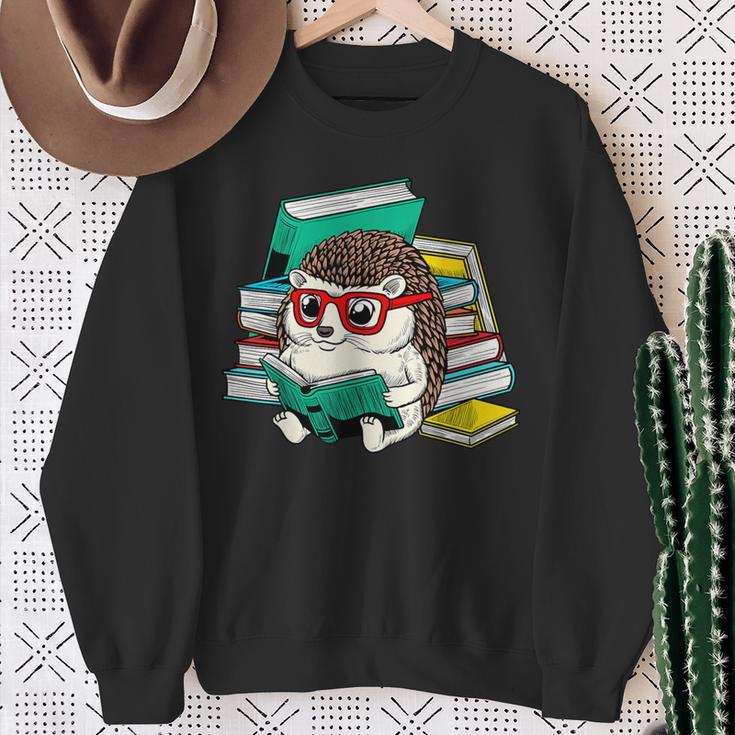 Cute Hedgehog Reading A Book Nerd Readers Sweatshirt Gifts for Old Women