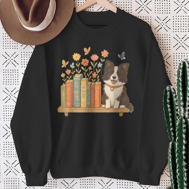 Cute Kawaii Border Collie Dog Books Flowers Sweatshirt Gifts for Old Women