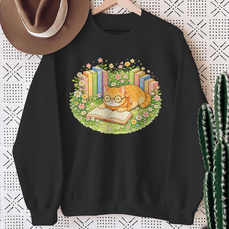 Cute Kawaii Cat Books Flowers Sweatshirt Gifts for Old Women