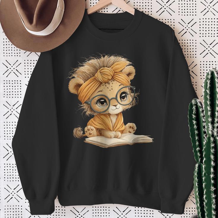Cute Lion Cub Reading Book With Headwrap Sweatshirt Gifts for Old Women Cute Lion Cub Reading Book With Headwrap Sweatshirt Gifts for Old Women