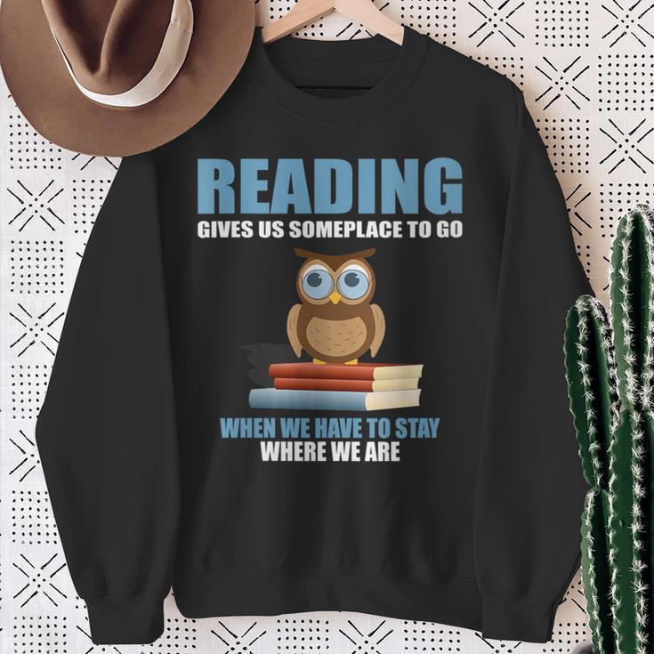 Cute Owl Reading Book Lover Positive Saying Sweatshirt Gifts for Old Women