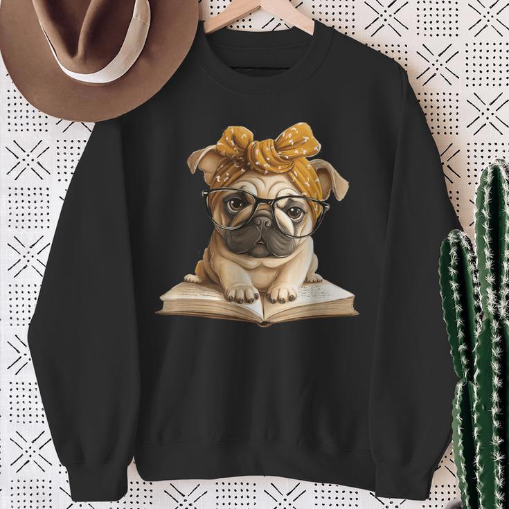 Cute Pug Reading Dog Book Lover Animal Graphic Baby Portrait Sweatshirt Gifts for Old Women Cute Pug Reading Dog Book Lover Animal Graphic Baby Portrait Sweatshirt Gifts for Old Women