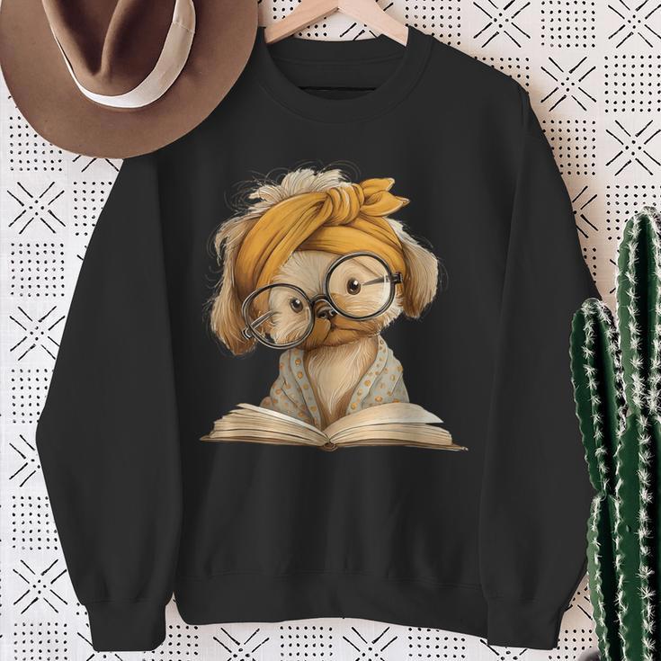 Cute Puppy Reading Dog Book Lover Animal Graphic Small Open Sweatshirt Gifts for Old Women Cute Puppy Reading Dog Book Lover Animal Graphic Small Open Sweatshirt Gifts for Old Women