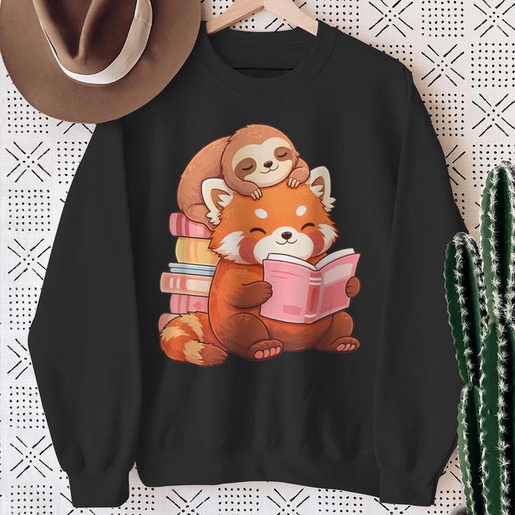 Cute Red Panda Reading Book Sloth Kawaii Animal Sweatshirt Gifts for Old Women Cute Red Panda Reading Book Sloth Kawaii Animal Sweatshirt Gifts for Old Women