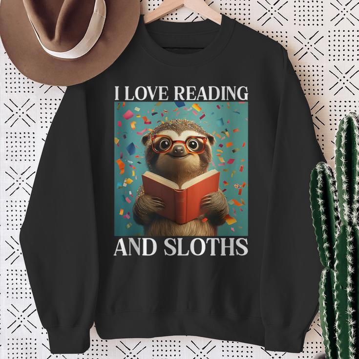 Cute Sloth Reading Book School Librarian Teacher Student Sweatshirt Gifts for Old Women