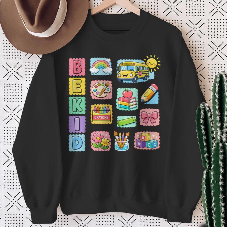 Cute Teacher Life With Crayons Rainbow Books Apple School Sweatshirt Gifts for Old Women