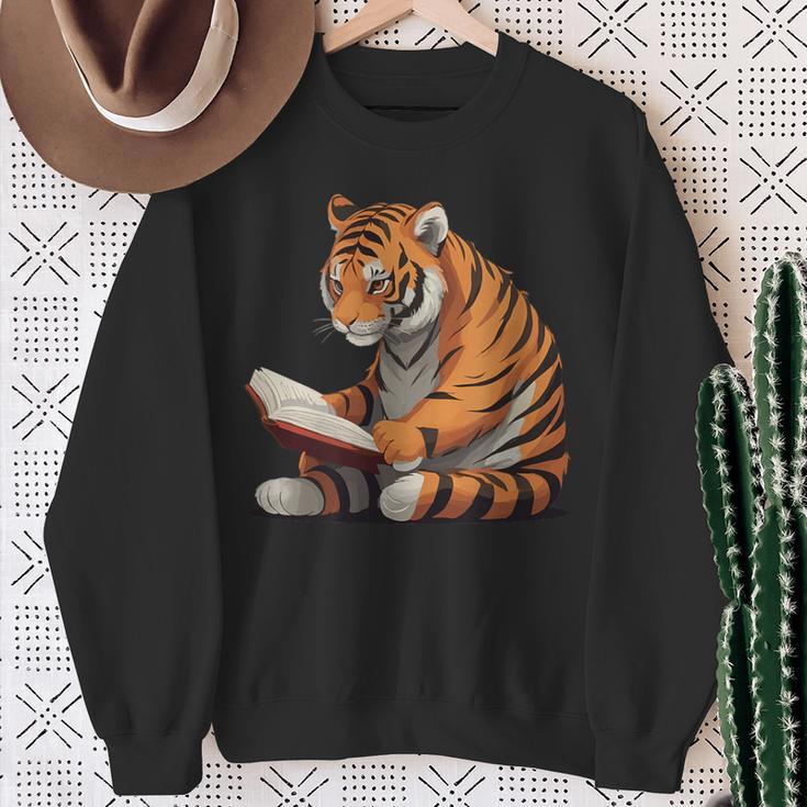 Cute Tiger Is Reading a Book Reading Tiger Sweatshirt Gifts for Old Women