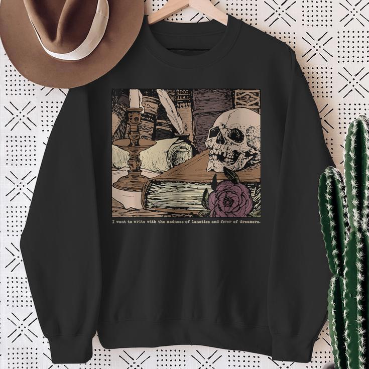Dark Academia Aesthetic Skull Writer Authors Book Lover Sweatshirt Gifts for Old Women