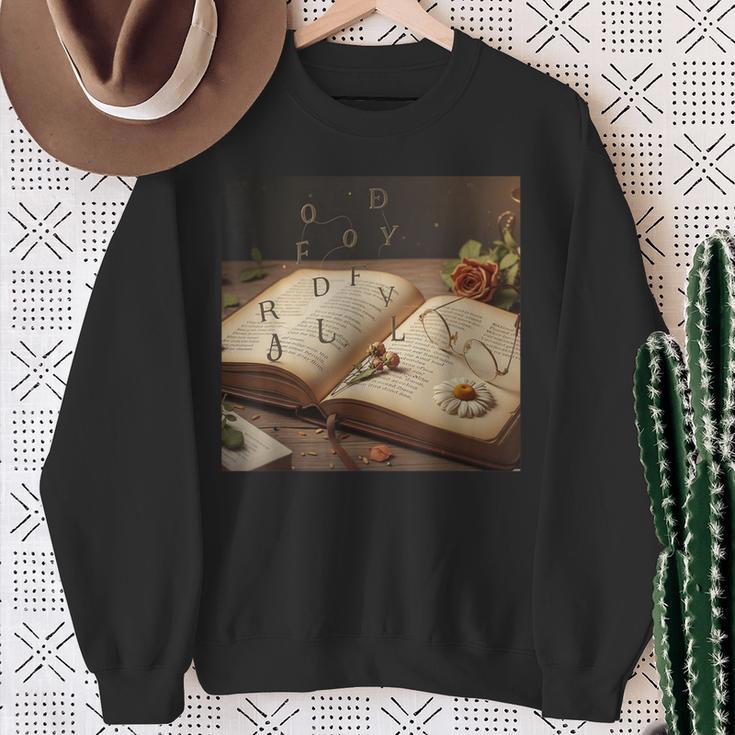 Dark Academia Vintage Book And Floating Letters Graphic Sweatshirt Gifts for Old Women