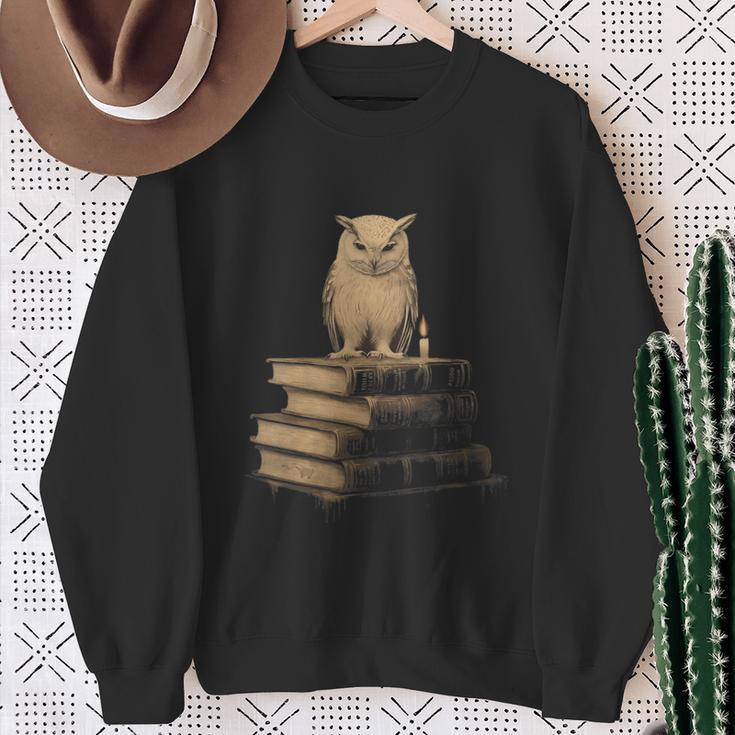 Dark Academia Vintage Owl On Books With Candle Library Sweatshirt Gifts for Old Women Dark Academia Vintage Owl On Books With Candle Library Sweatshirt Gifts for Old Women