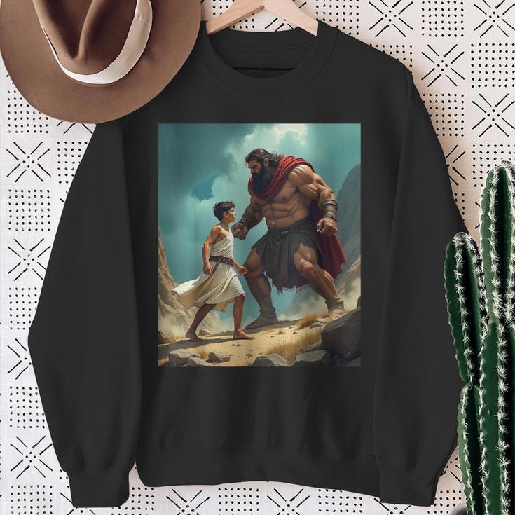 David And Goliath Bible Book Of Samuel King David Painting Sweatshirt Gifts for Old Women