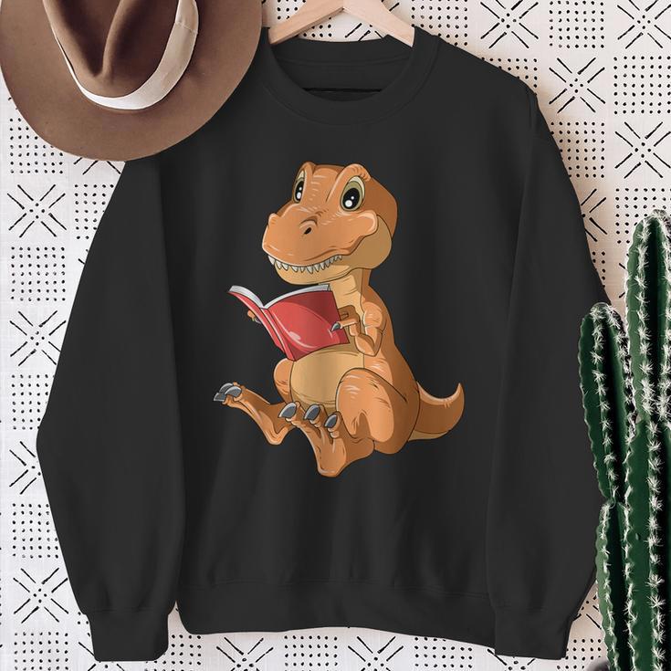 Dinosaur Reading Book Dino Reading Book Lovers Book Readers Sweatshirt Gifts for Old Women