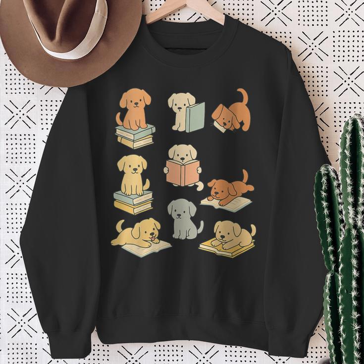 Dogs Reading Books Dog Lover Sweatshirt Gifts for Old Women