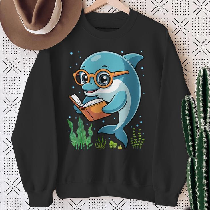 Dolphin Reading Book Matching Bookworm Librarian Books Lover Sweatshirt Gifts for Old Women
