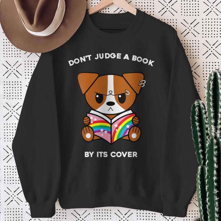 Don't Judge A Book By Its Cover Reading Jack Russell Terrier Sweatshirt Gifts for Old Women