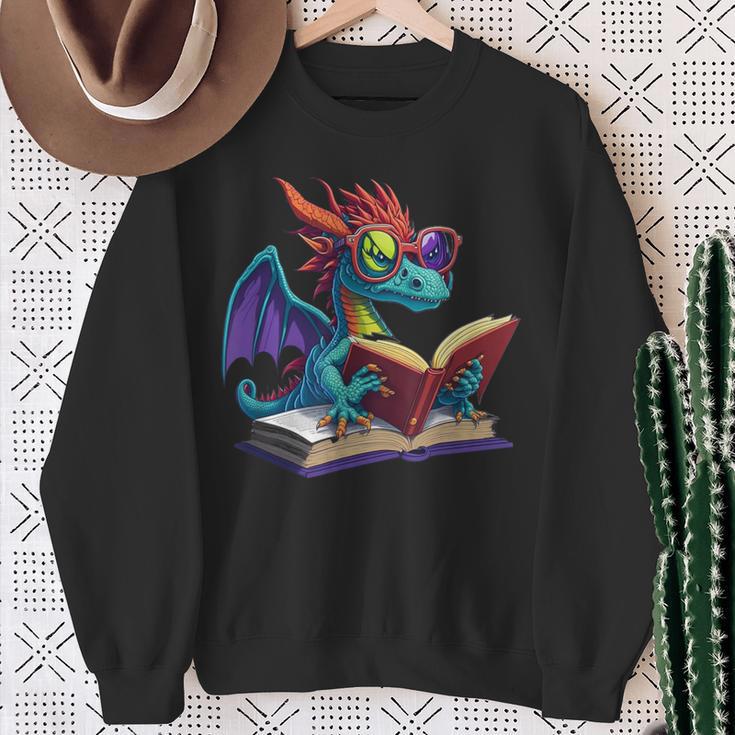 Dragon Wearing Glasses Reading A Book Sweatshirt Gifts for Old Women Dragon Wearing Glasses Reading A Book Sweatshirt Gifts for Old Women