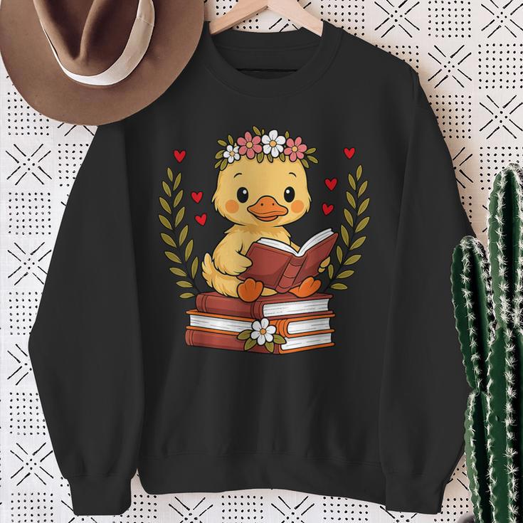 Duck Reading Book Graphic Duck With Book Floral Sweatshirt Gifts for Old Women Duck Reading Book Graphic Duck With Book Floral Sweatshirt Gifts for Old Women