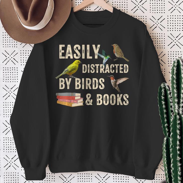 Easily Distracted By Birds & Books Vintage Birder Sweatshirt Gifts for Old Women