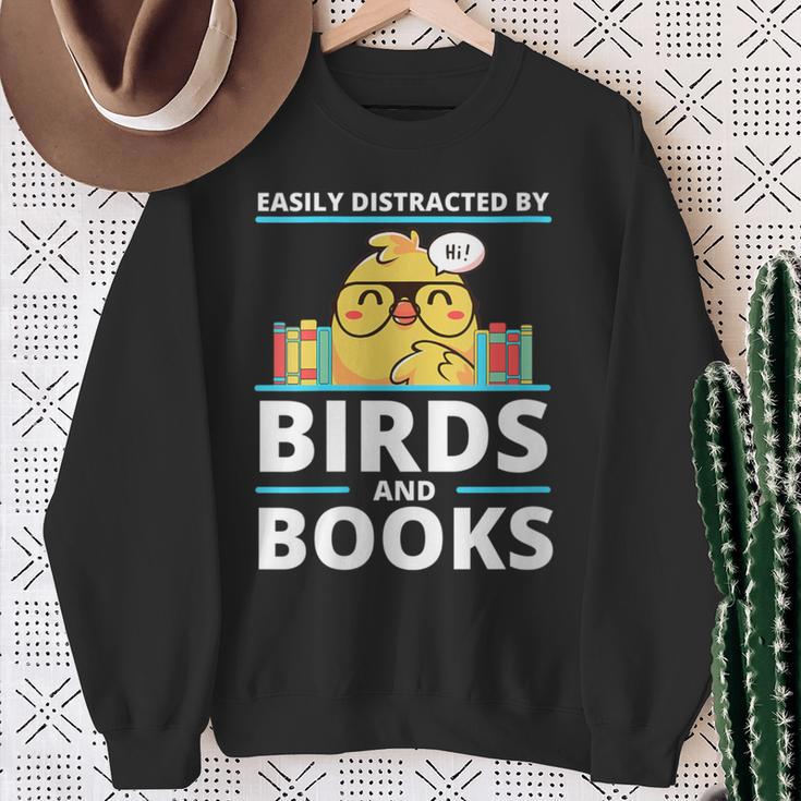 Easily Distracted By Birds And Books Sweatshirt Gifts for Old Women