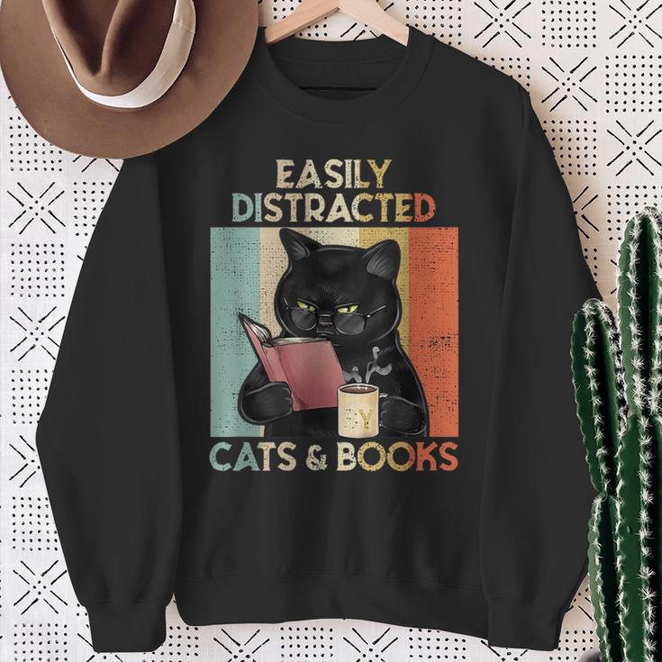 Easily Distracted By Cats And Books For Cat Lovers For Men Women Girls Kids Sweatshirt Gifts for Old Women