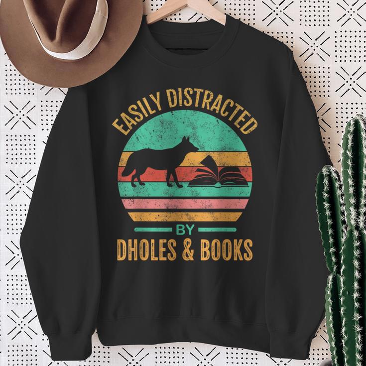 Easily Distracted By Dholes & Books Retro Wild Dogs Lover Sweatshirt Gifts for Old Women