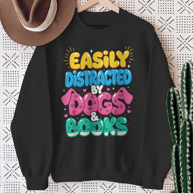 Easily Distracted By Dogs & Books Kawaii Dog & Book Lover Sweatshirt Gifts for Old Women
