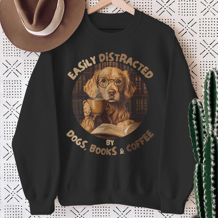 Easily Distracted By Dogs Books Coffee Librarian Bibliophile Sweatshirt Gifts for Old Women Easily Distracted By Dogs Books Coffee Librarian Bibliophile Sweatshirt Gifts for Old Women