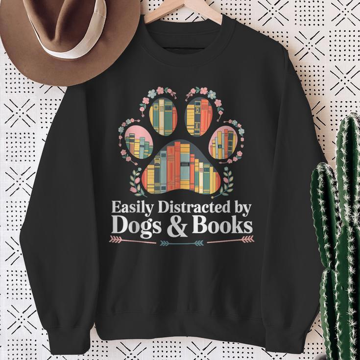 Easily Distracted By Dogs And Books Reading Sweatshirt Gifts for Old Women