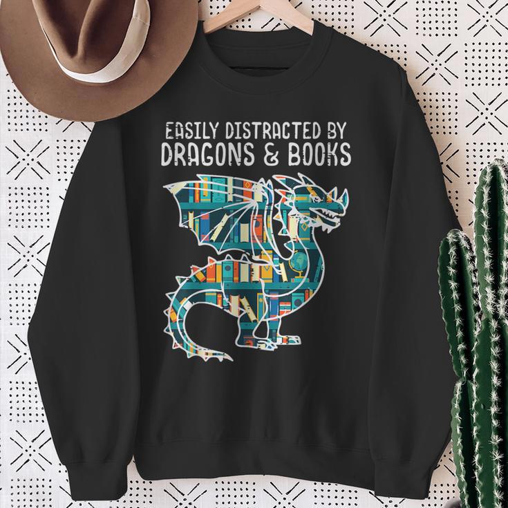 Easily Distracted By Dragons Books Bookworm Sweatshirt Gifts for Old Women