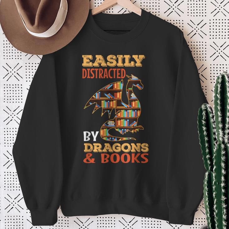 Easily Distracted By Dragons And Books Dragon Lover Mythical Sweatshirt Gifts for Old Women Easily Distracted By Dragons And Books Dragon Lover Mythical Sweatshirt Gifts for Old Women
