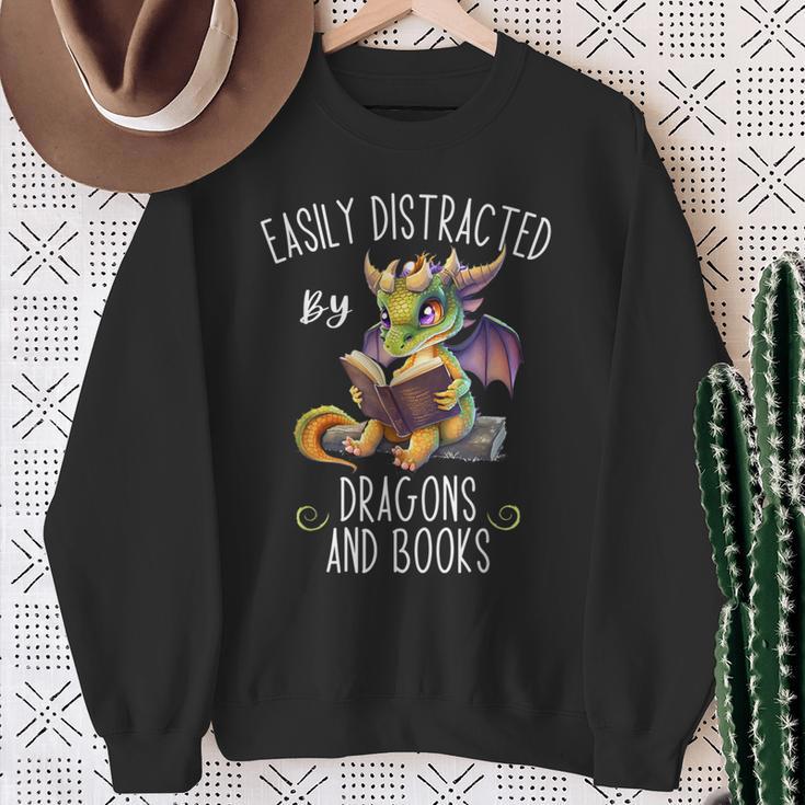 Easily Distracted By Dragons And Books Reading & Fantasy Sweatshirt Gifts for Old Women Easily Distracted By Dragons And Books Reading & Fantasy Sweatshirt Gifts for Old Women