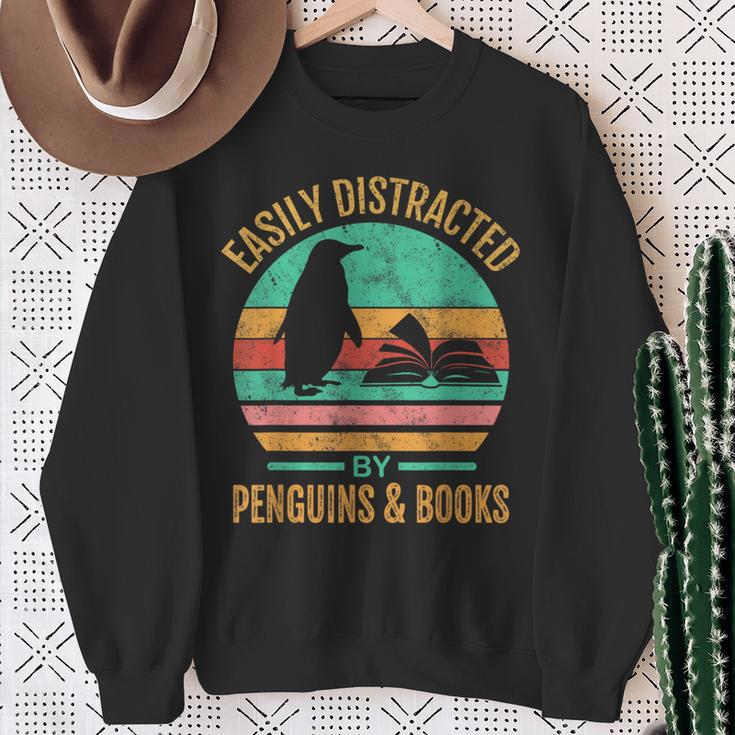 Easily Distracted By Penguins & Books Retro Sweatshirt Gifts for Old Women Easily Distracted By Penguins & Books Retro Sweatshirt Gifts for Old Women