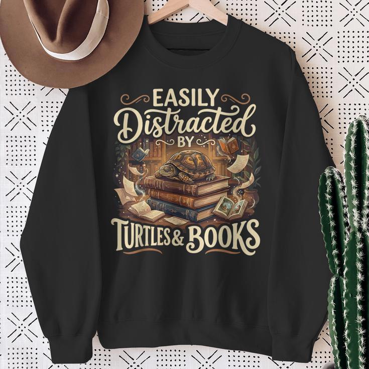 Easily Distracted By Turtles And Books Sweatshirt Gifts for Old Women