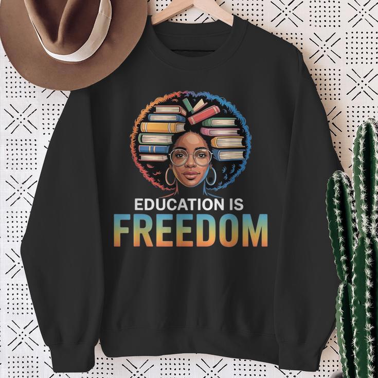 Education Is Freedom Woman Afro Books Reading Sweatshirt Gifts for Old Women