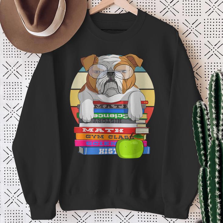 English Bulldog Back To School Book Worm Dog Sweatshirt Gifts for Old Women