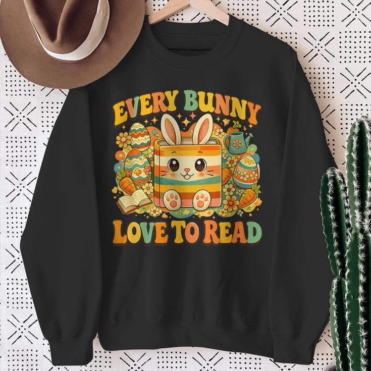 Every Bunny Loving Read Easter Eggs Bunny Book Bookworm Sweatshirt Gifts for Old Women