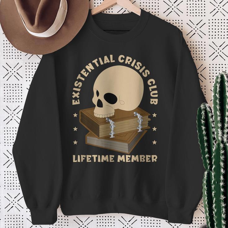 Existential Crisis Club Lifetime Member Skull Books Sarcasm Sweatshirt Gifts for Old Women