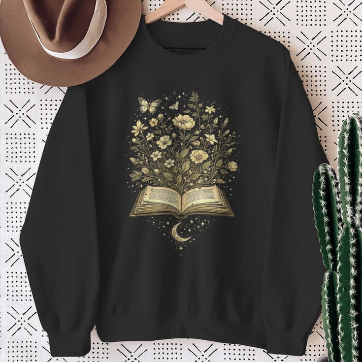Fantasy Book Flowers Celestial Garden Stars Moon Reading Sweatshirt Gifts for Old Women
