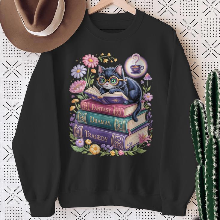 Fantasy Drama Tragedy Cute Cat Book Lover Readers Librarians Sweatshirt Gifts for Old Women