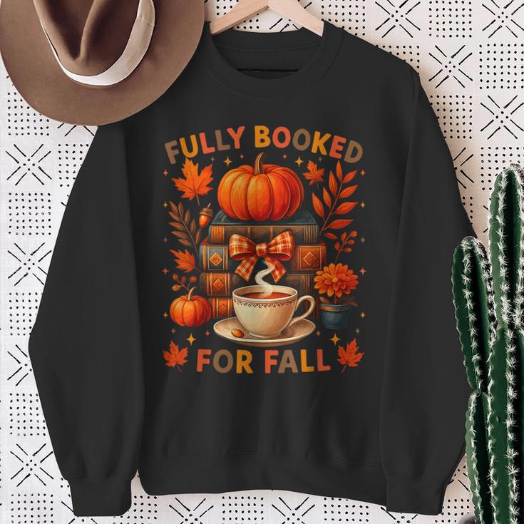 Fully Booked For Fall Books Coffee Leaves Pumpkins Tee Sweatshirt Gifts for Old Women