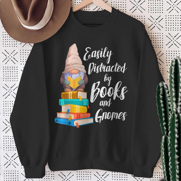 Garden Gnome Easily Distracted By Books Gnomes Sweatshirt Gifts for Old Women