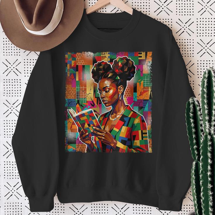 Geometric History Educated Women Reading Book Melanin Sweatshirt Gifts for Old Women