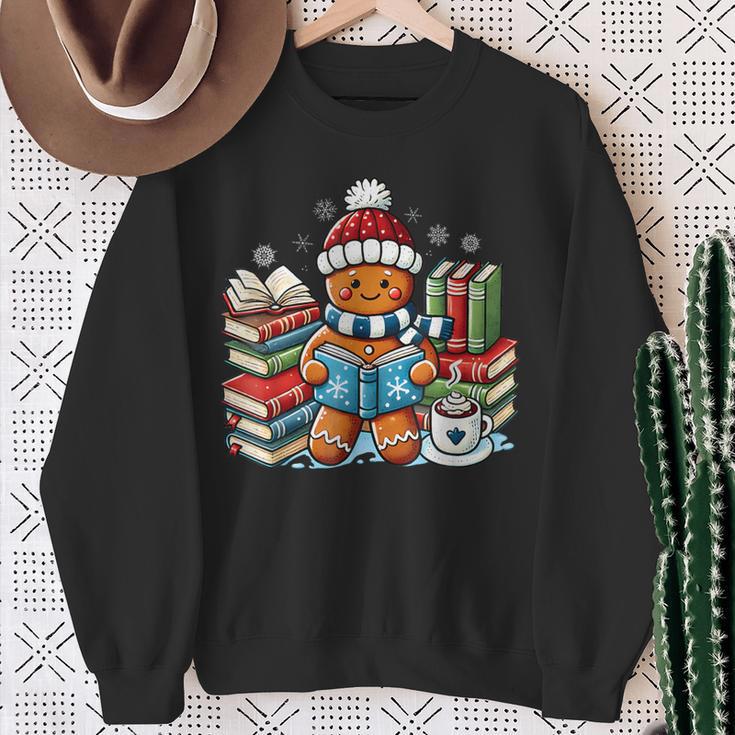 Gingerbread Reading Book Lovers Christmas Bookworm Librarian Sweatshirt Gifts for Old Women