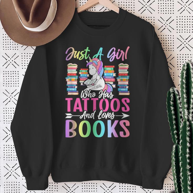 Girl Who Has Tattoos And Loves Books Tattooed Bookworm Girl Sweatshirt Gifts for Old Women