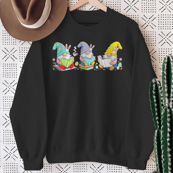Gnomes Reading Books Teacher Easter Day Eggs Book Lovers Sweatshirt Gifts for Old Women